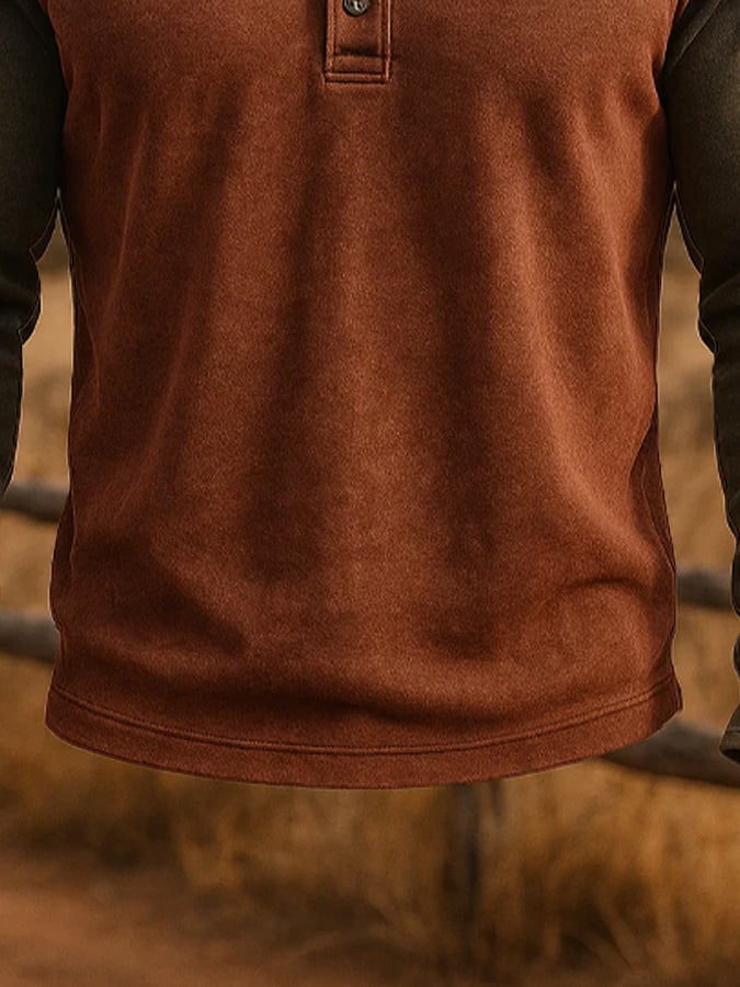Retro en bloques de color de manga larga Henley para hombre