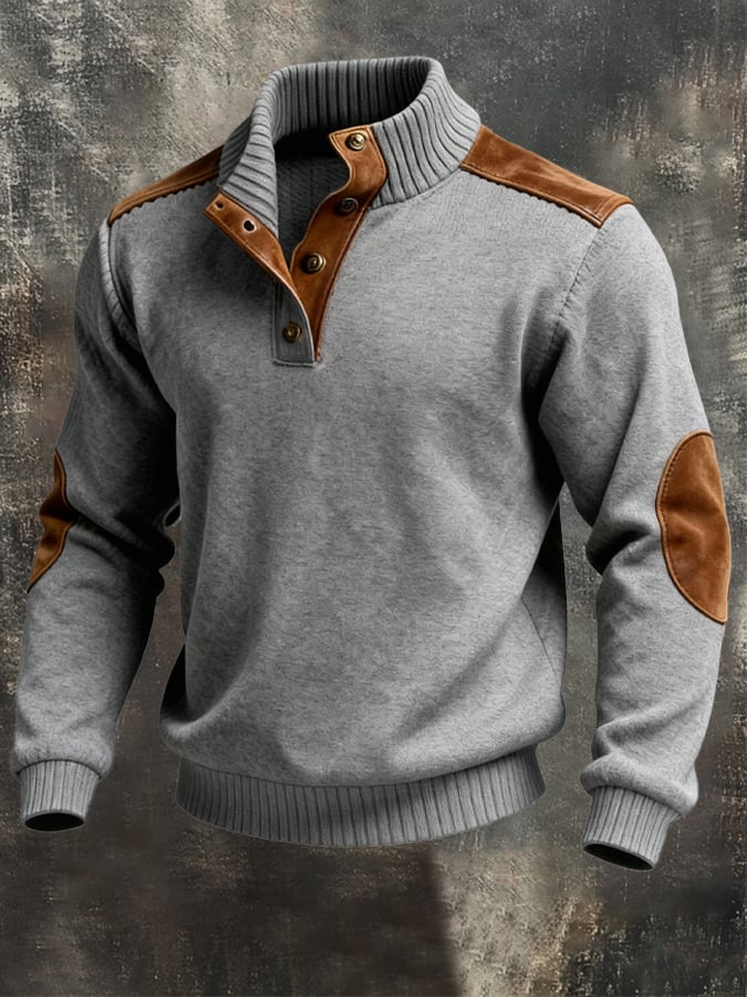 Sudadera retro polar Warm Patchpara trabajo Comfortable Color-Blocked Henry para hombre