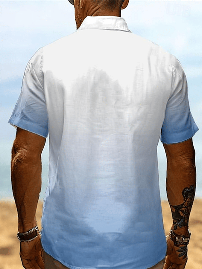 Camisa Palm Tree Gradient Resort Hawaiian estampado casual de manga corta para hombre