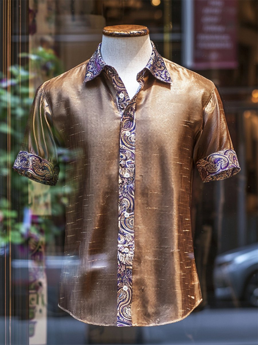 Camisa satén Luxe Paisley estampado de manga corta para hombre