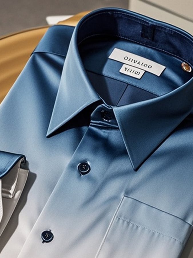 Camisa degradado solapa de manga larga para hombre