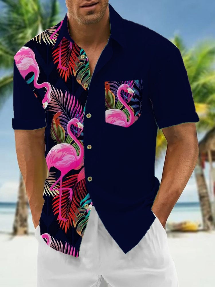 Casual Hawaiian estampado de manga corta Pockecamiseta