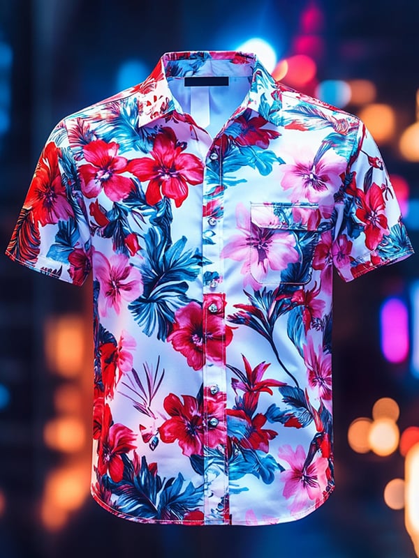 Camisa Beach Vacation floral de manga corta para hombre