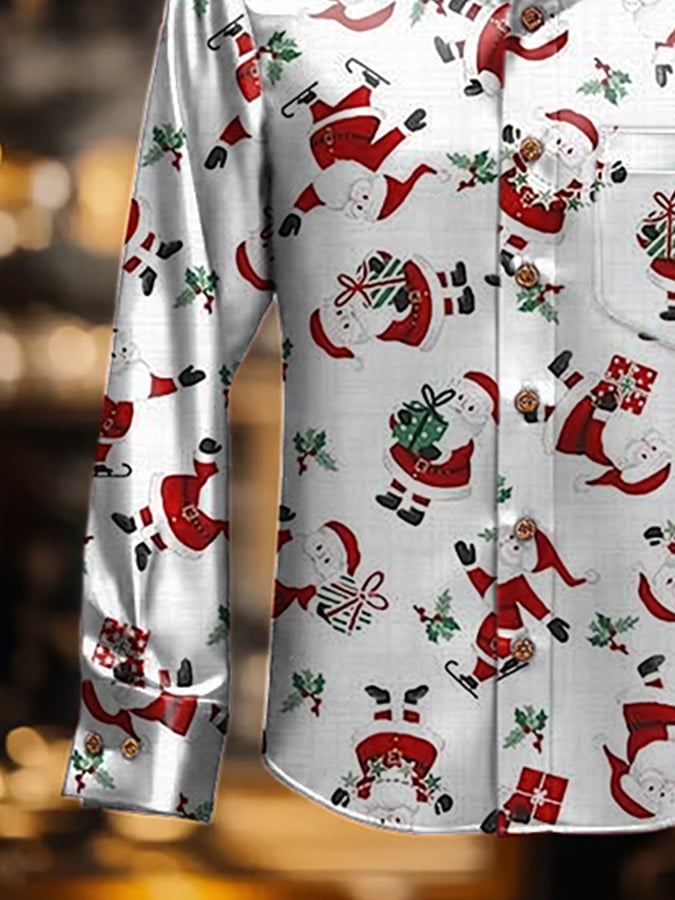 De lujo Christmas Contrast estampado de manga larga Pockecamiseta para hombre