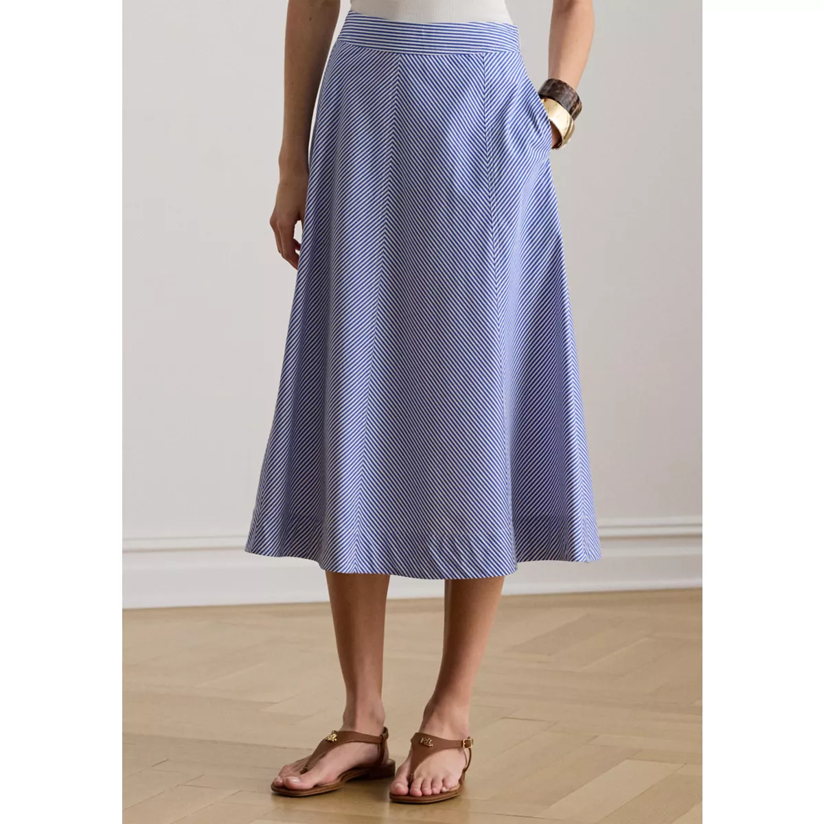 Women's Striped Paneled Cotton Broadcloth Skirt - 1
