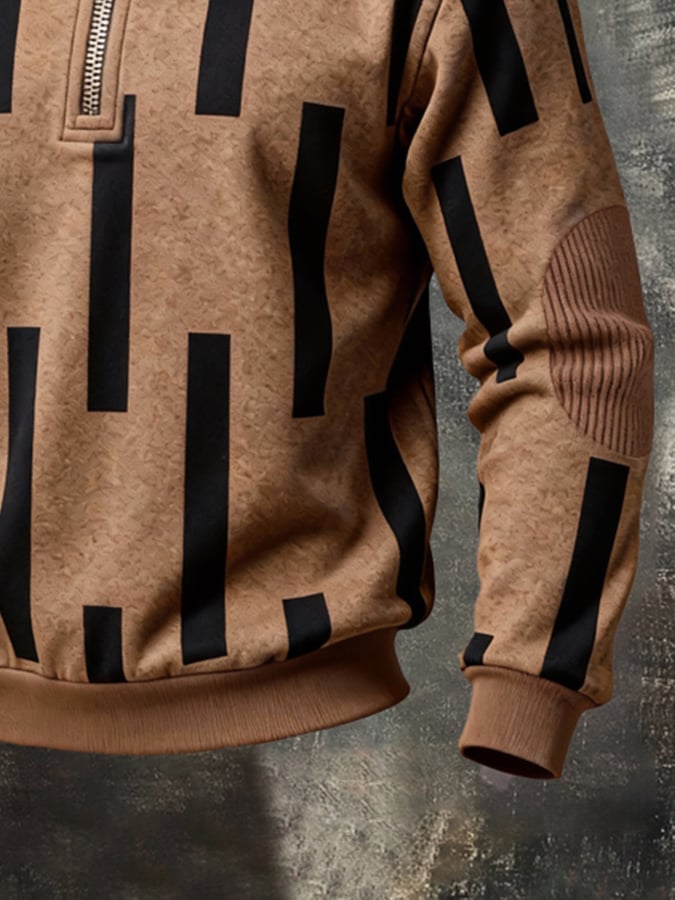 Sudadera retro en bloques de color estampado Color-Blocked con cierre para hombre