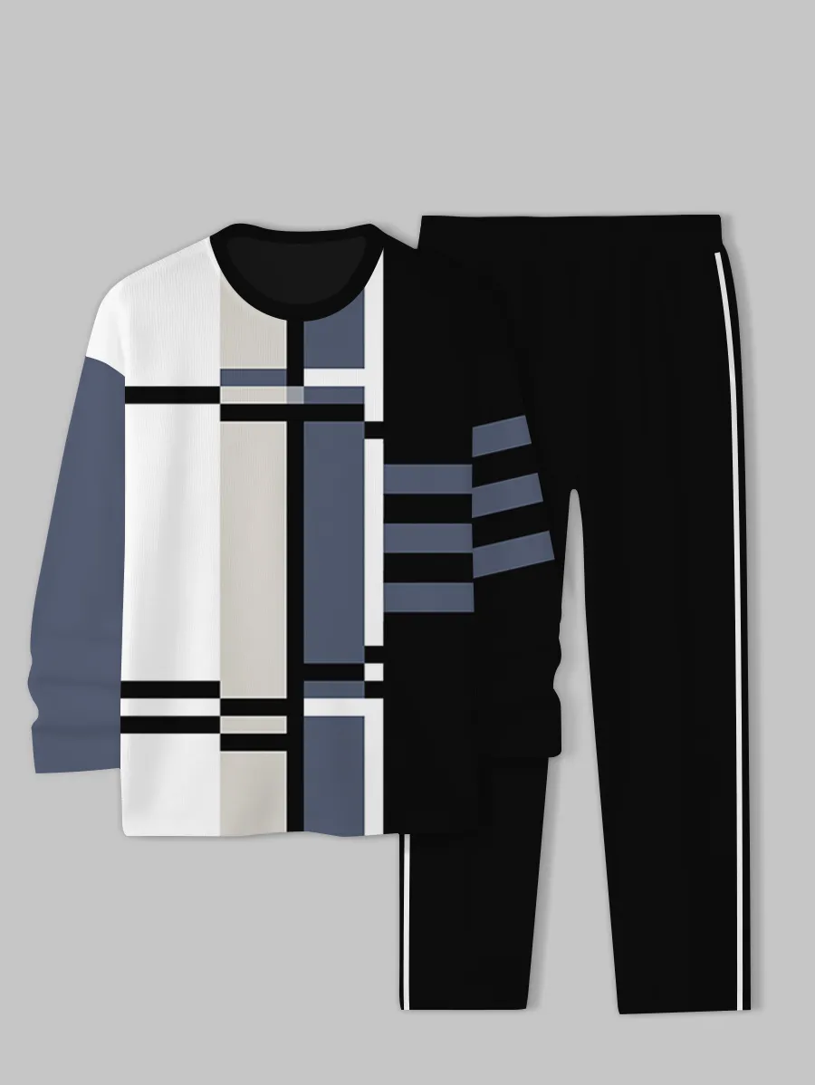 Simple Colorblock Round Neck casual Sports Set 0138 para hombre