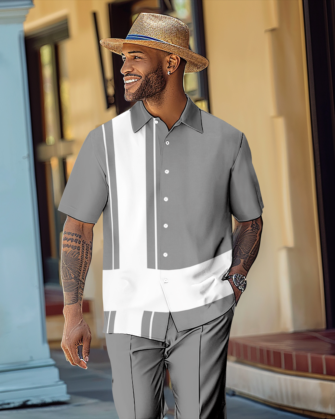 Camisa Gorgeous en bloques de color de manga corta Walking Suit 1076 para hombre