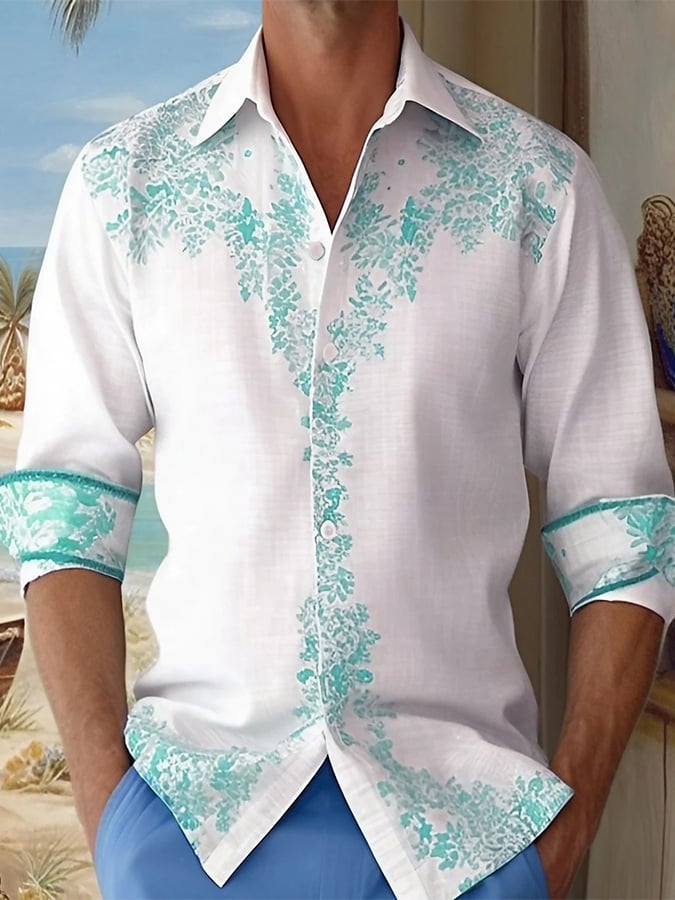 Camisa estampado Vacation casual de manga larga para hombre