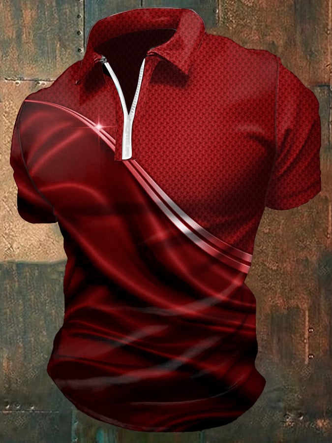 Camisa polo casual degradado gráfico estampado con cierre para hombre