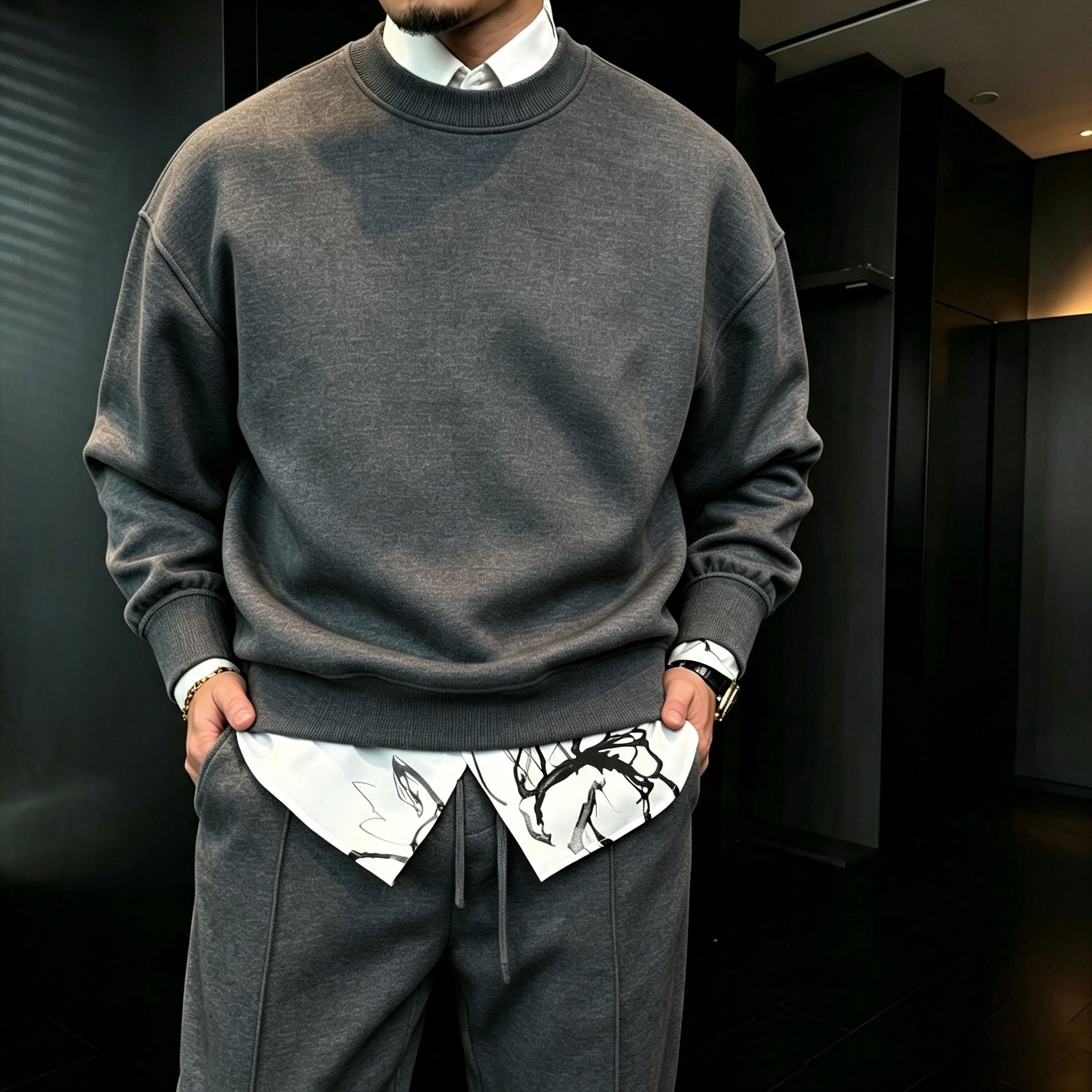 para hombre Round-Neck Sweacamiseta and pantalón Set