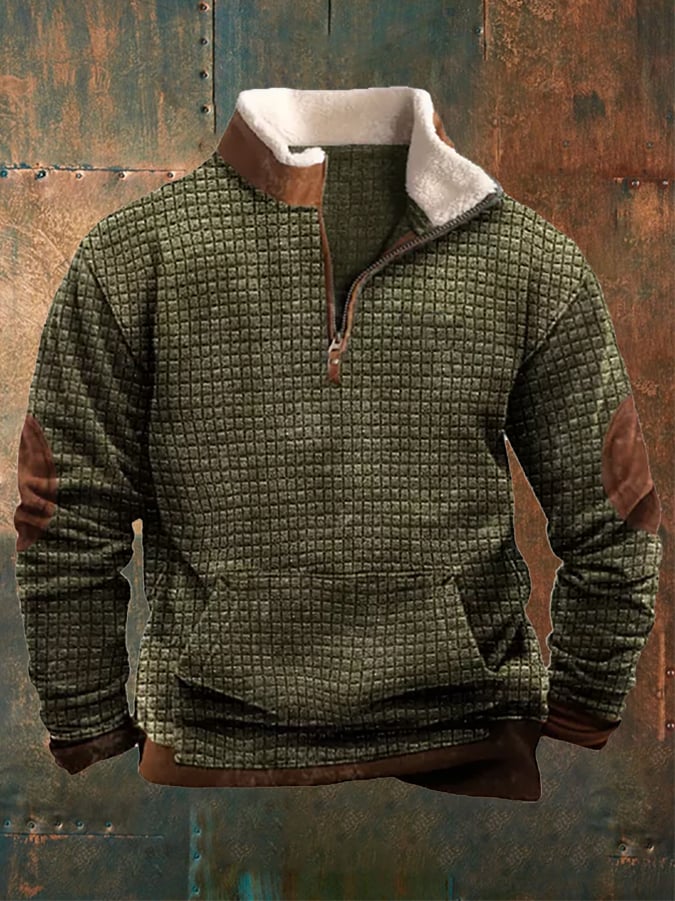 Stand cuello Polar polar Stitching casual Sweater para hombre