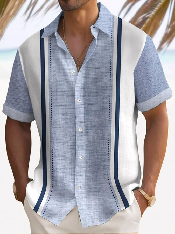 Camisa de manga corta With Color Contrast estampadoing For casual Vacation para hombre