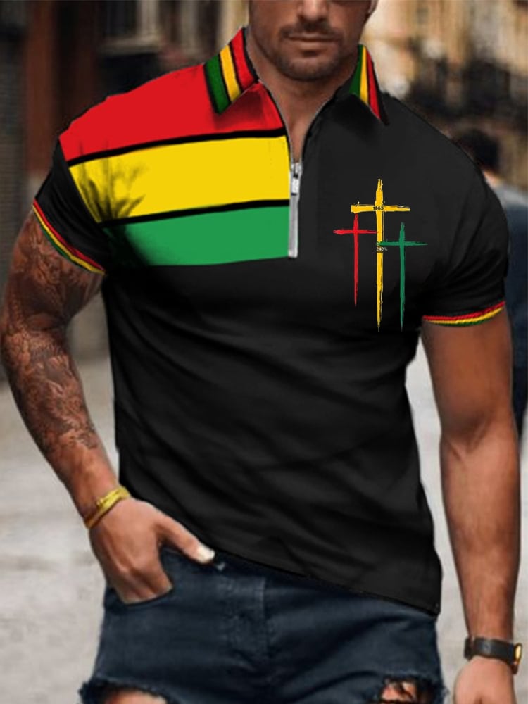 Camisa polo Juneteenth 1865 Faith de manga larga con cierre para hombre
