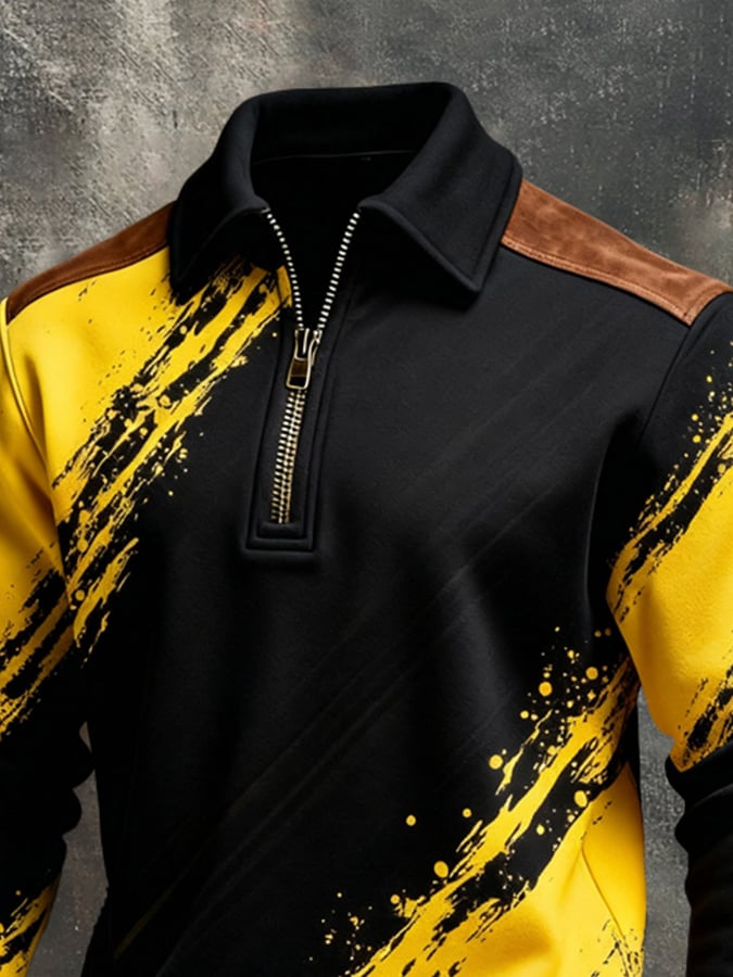 Sudadera retro en bloques de color estampado Color-Blocked con cierre para hombre