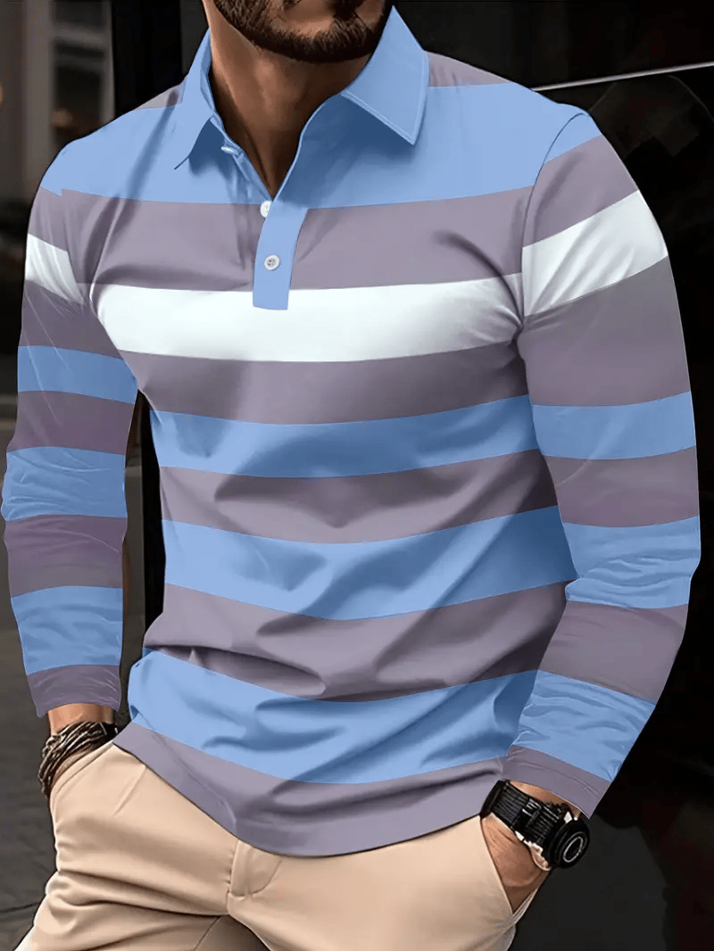 Ejecutivo casual a rayas de manga larga Polo para hombre