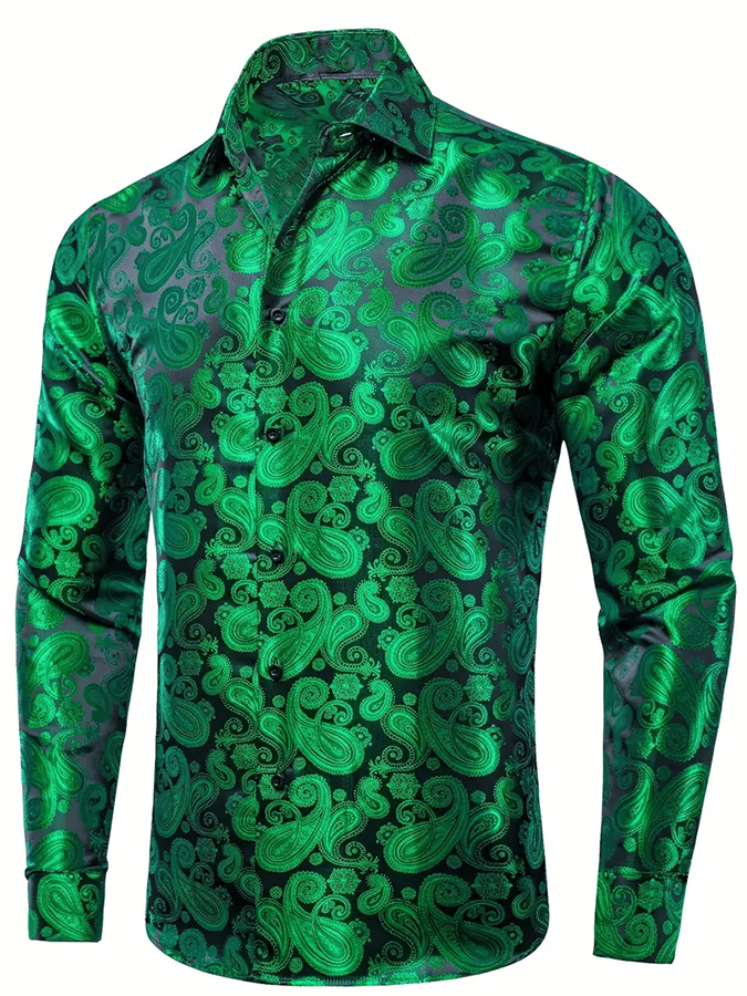 Camisa seda ejecutivo de lujo Design estampado de manga larga para hombre