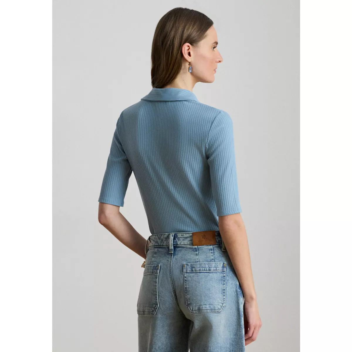 Women's Rib-Knit Elbow-Sleeve Polo T-Shirt - 4