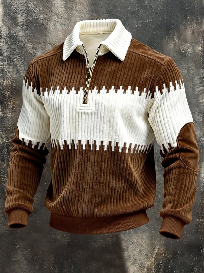 Sudadera vintage-Style texturizado Patchpara trabajo Color-Block de manga larga para hombre
