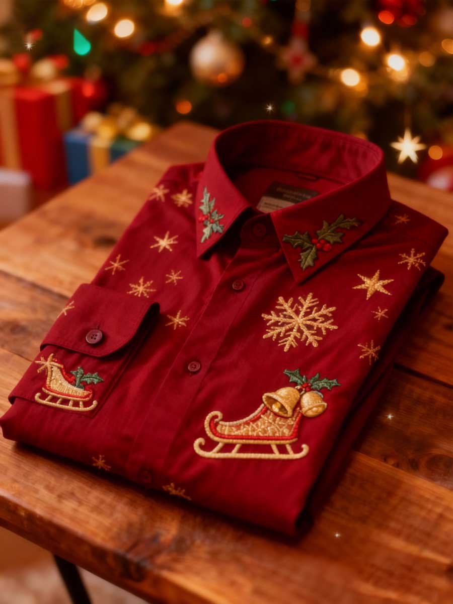 Camisa Christmas Snowflake estampado de manga larga para hombre