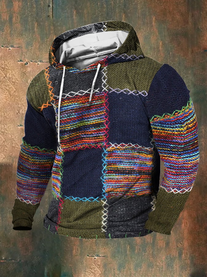 Sudadera vintage lana Contrast estampado Hooded para hombre