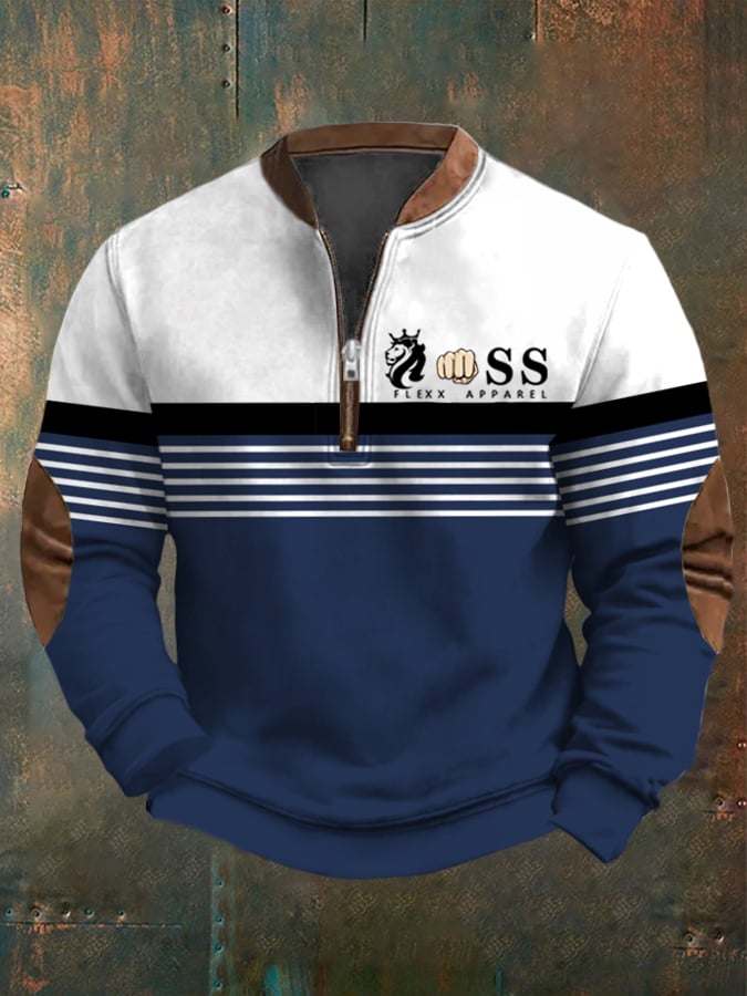 Sudadera retro Letter Design estampado casual cierre cuello de manga larga para hombre