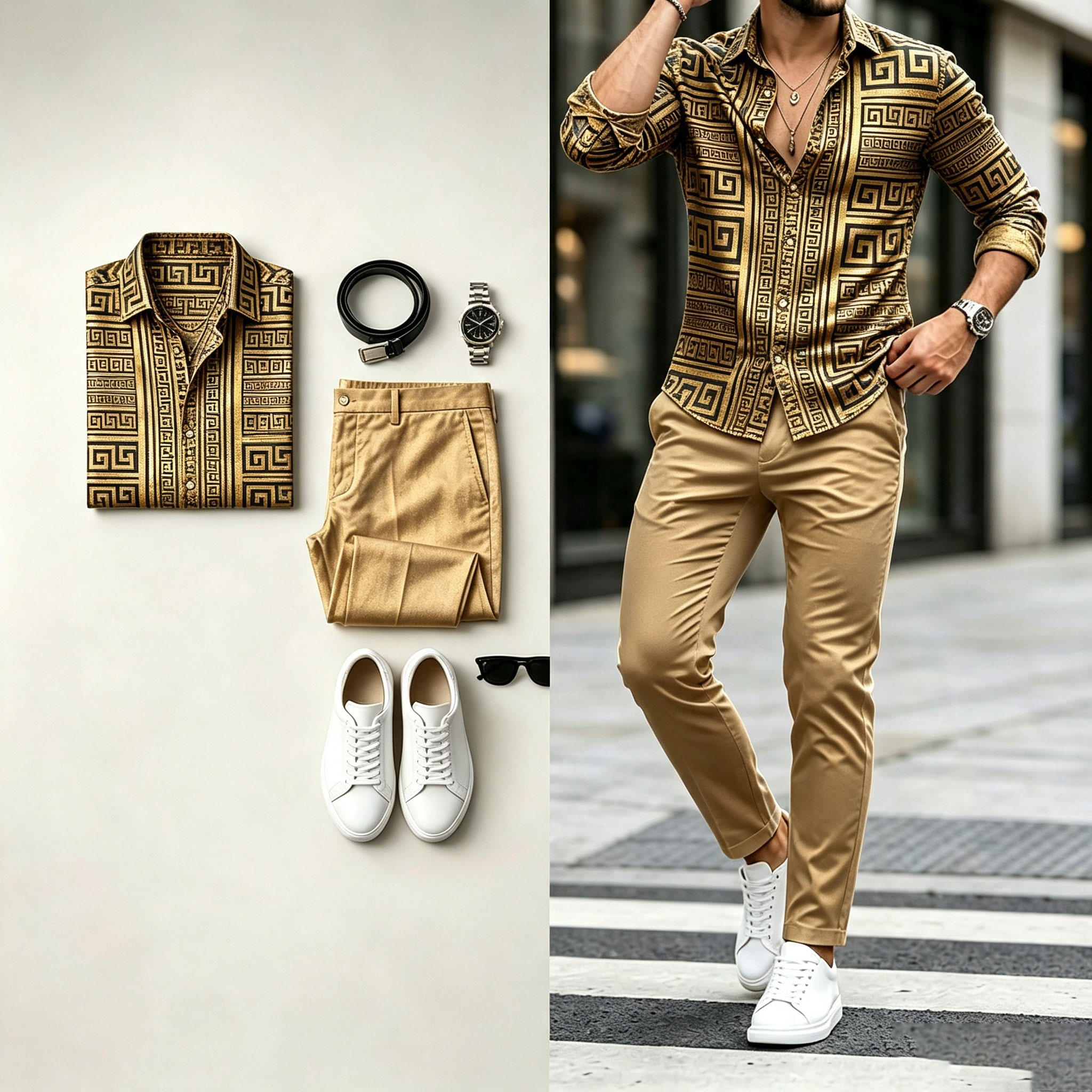para hombre de manga larga camisa and pantalón Set with Swastika Print
