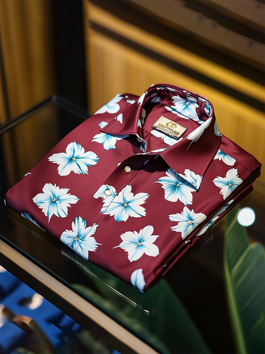 Camisa Resort floral estampado de manga larga para hombre