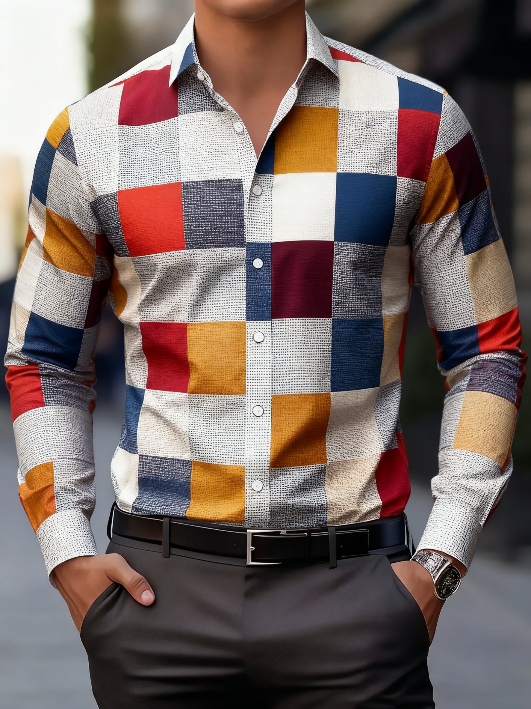 Camisa ejecutivo estampado de manga larga para hombre