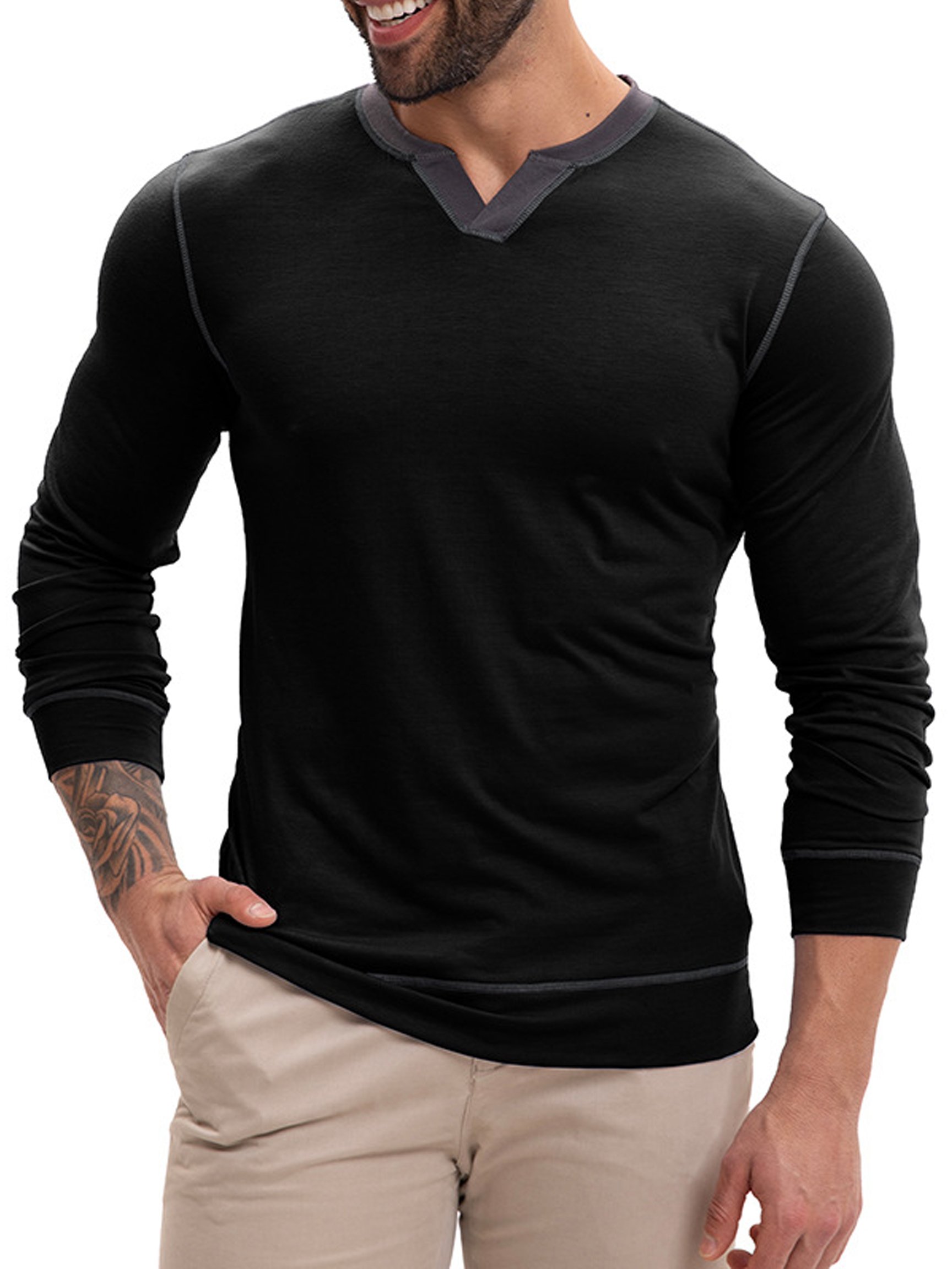 Camiseta vintage Comfortable V-Neck de manga larga para hombre