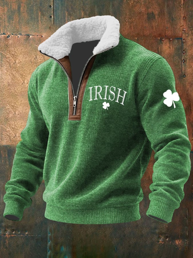 Sudadera St. Patrick's Day estampado tejidoted Fabric cierre Fur cuello para hombre