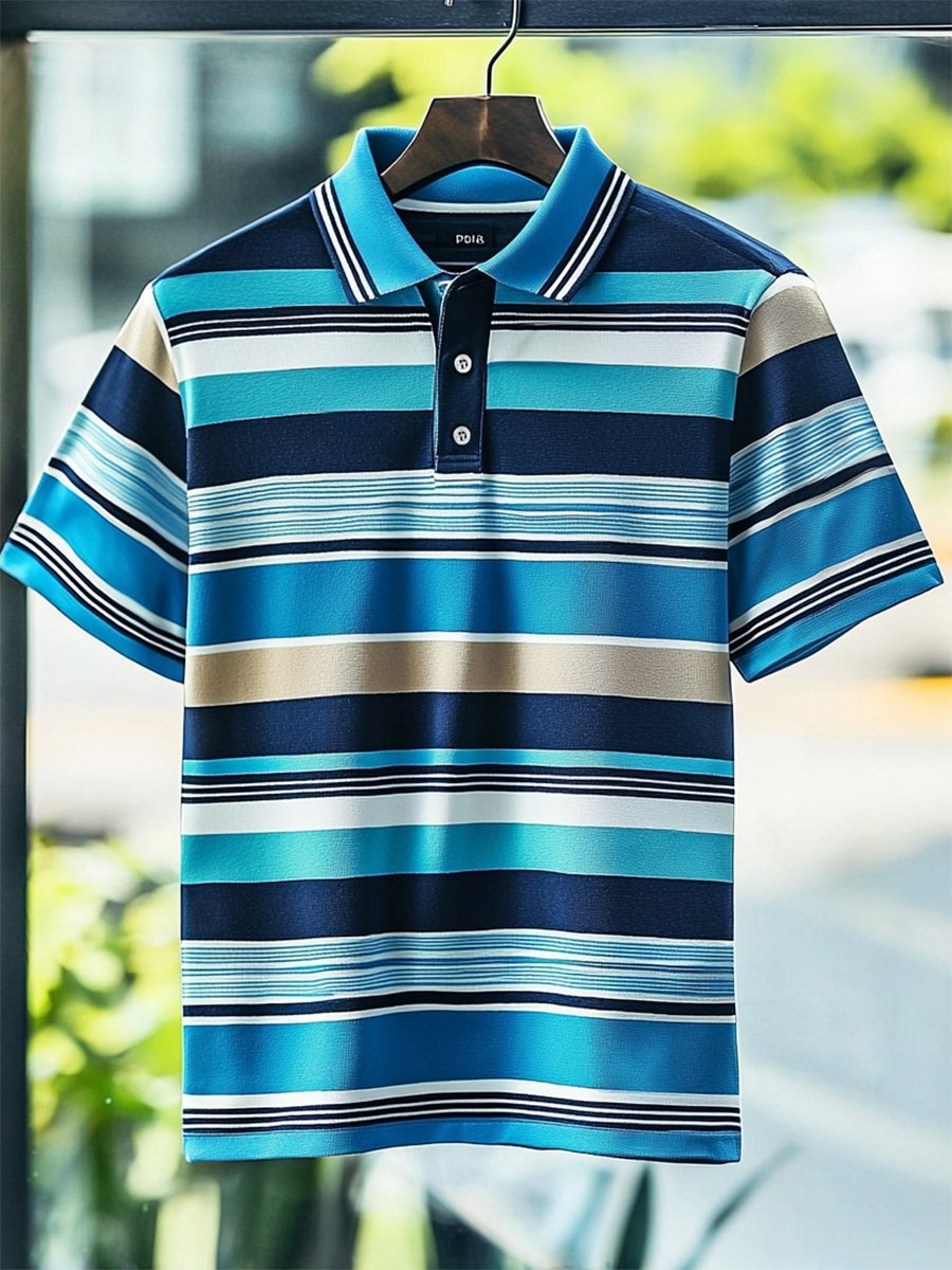 Camisa polo ejecutivo casual a rayas Button de manga corta para hombre