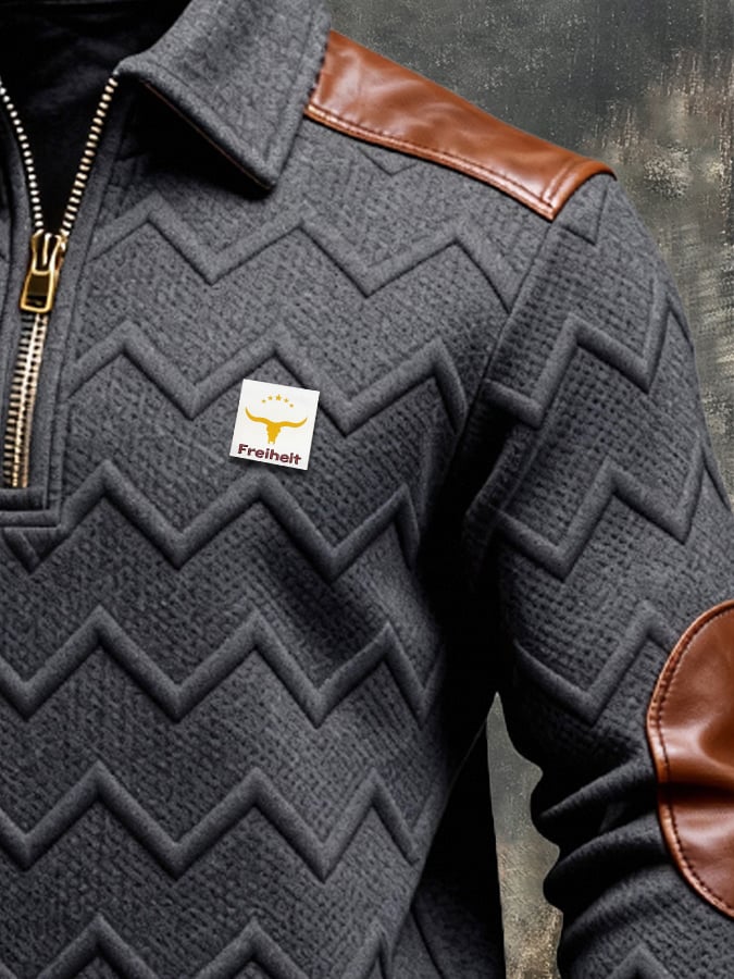 Sudadera retro jacquard texturizado Patchpara trabajo Comfortable Color-Blocked con cierre para hombre