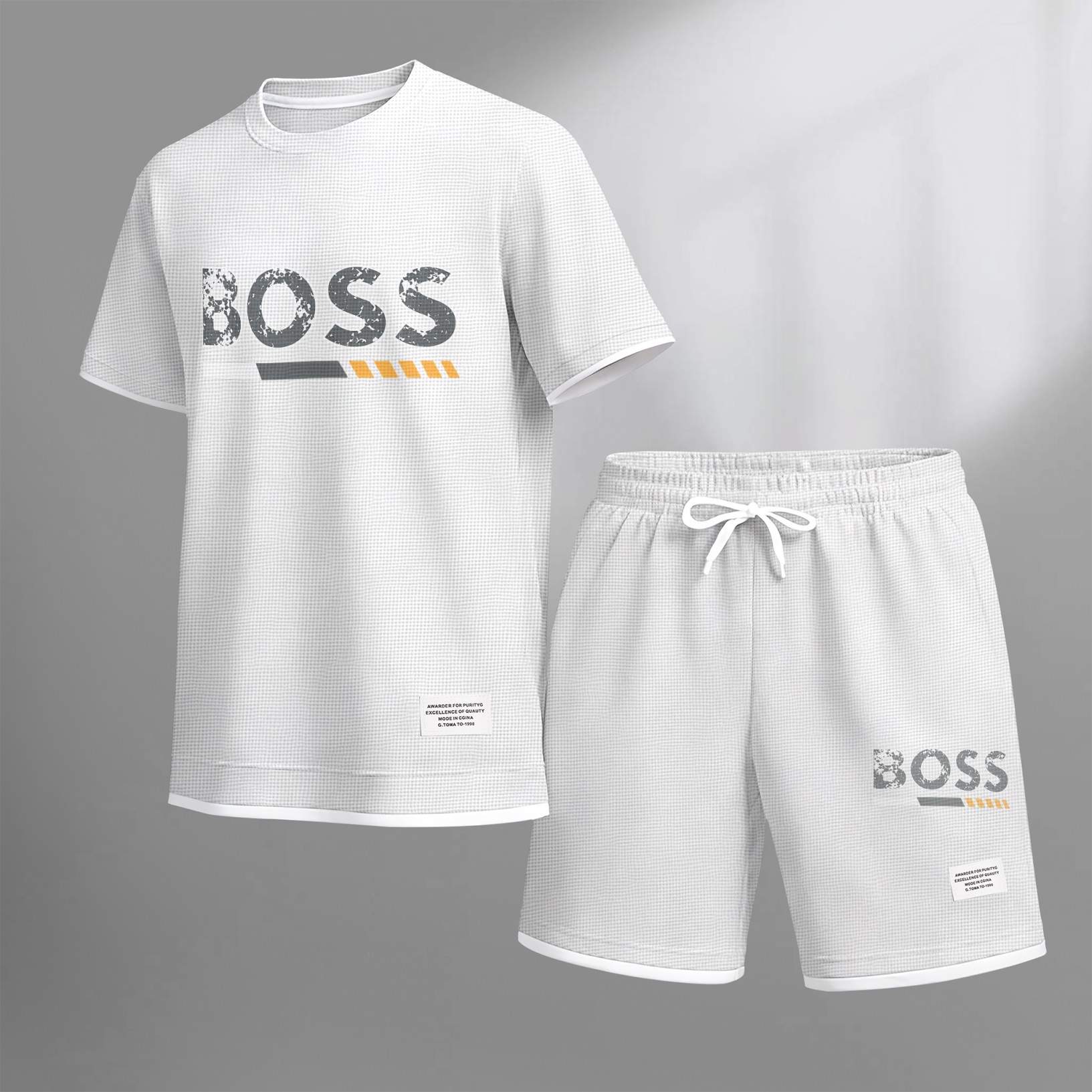 Camisa de lujo tejido tipo waffle de manga corta & shorts Set 13 para hombre