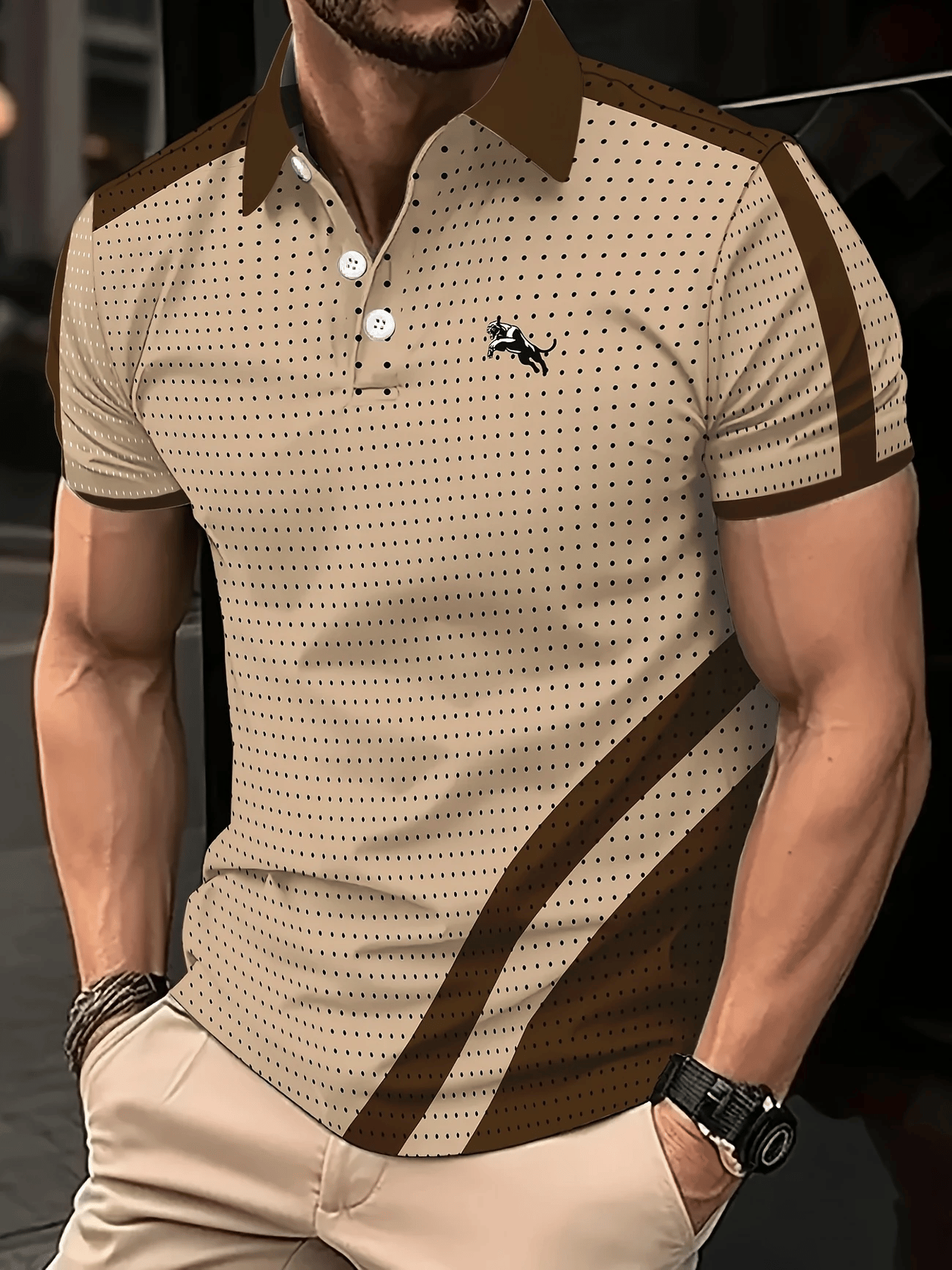 Camisa polo clásico ejecutivo Logo Button de manga corta para hombre