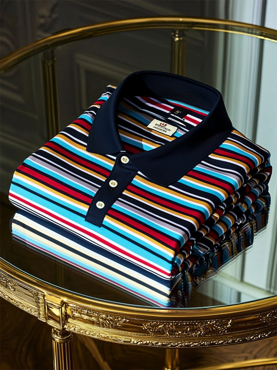 Camisa polo ejecutivo casual a rayas Button de manga corta para hombre