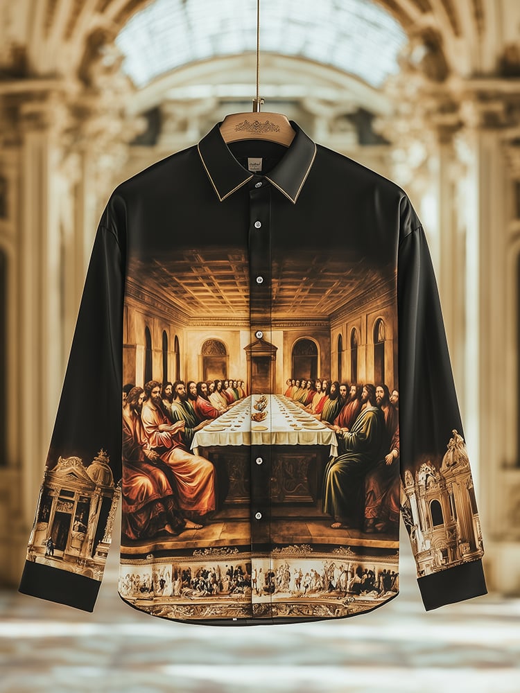 Camisa satén Luxe The Last Supper Baroque de manga larga con botones para hombre