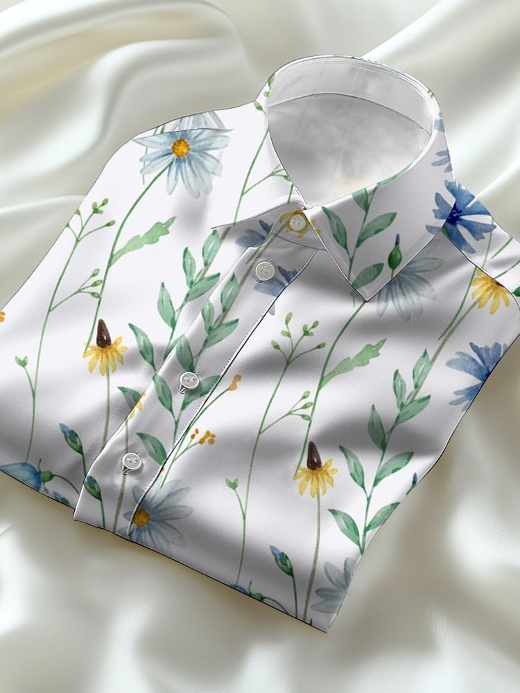 Camisa ejecutivo casual floral solapa de manga corta para hombre