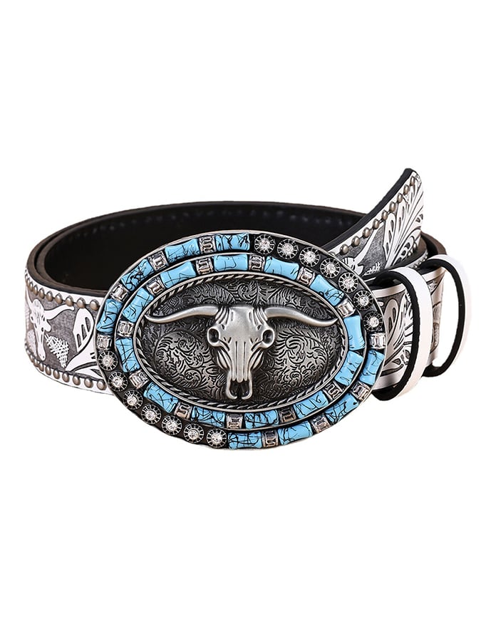 Cinturón retro Western Style Cow Head Beaded Embossed Decorative