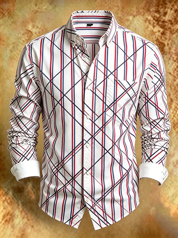 Camisa retro Abstract Art estampado Comfortable ejecutivo Style para hombre
