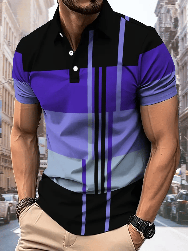 Camisa polo ejecutivo rayas Lettering con botones para hombre