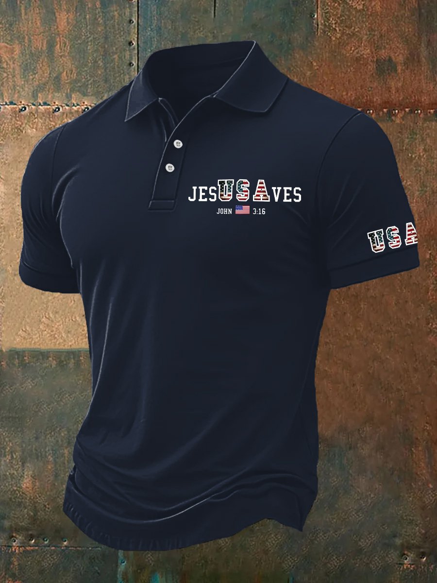 Camisa polo vintage USA Jesus Saves estampado para hombre