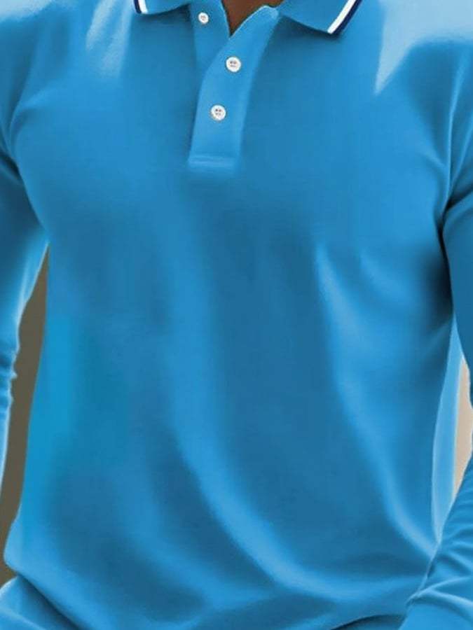 Camisa polo casual Contrast Color clásico ejecutivo de manga larga para hombre - vista 2