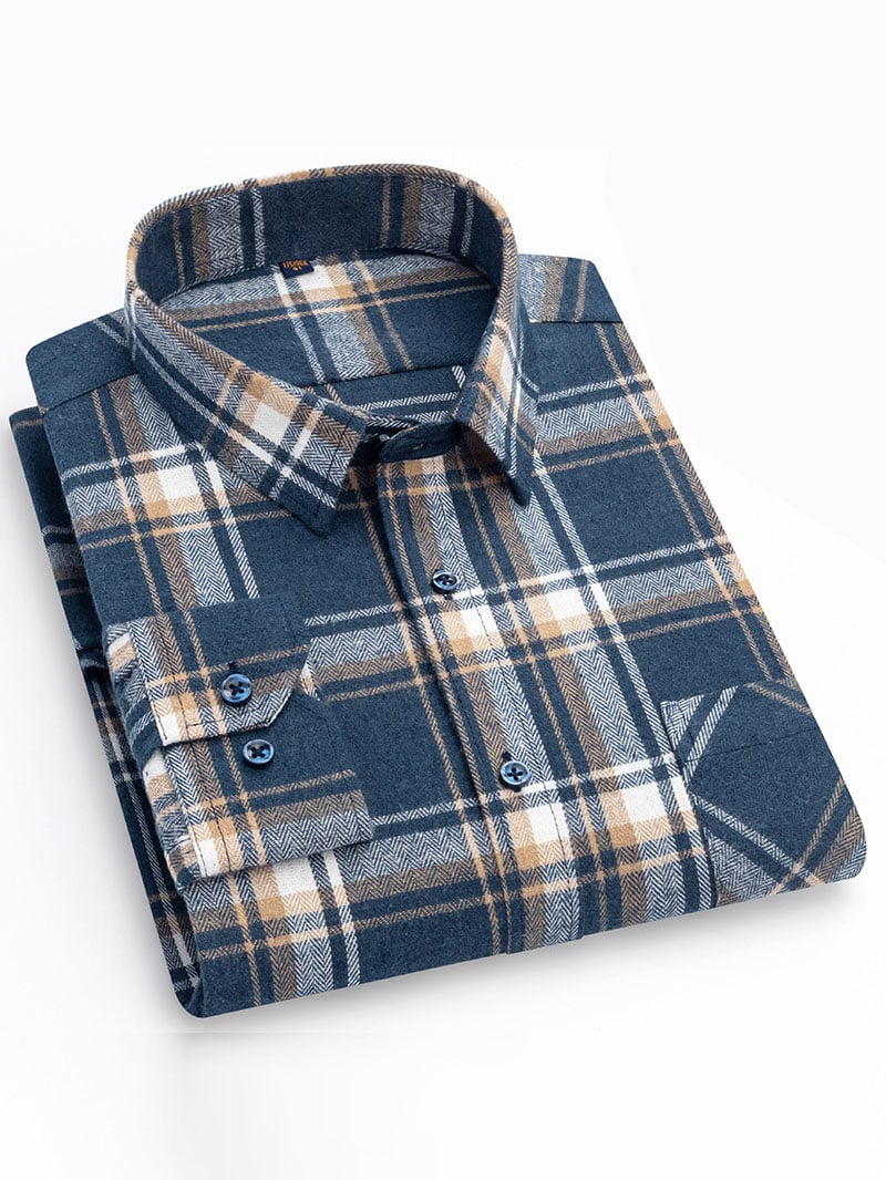 Camisa retro a cuadros de algodón para hombre