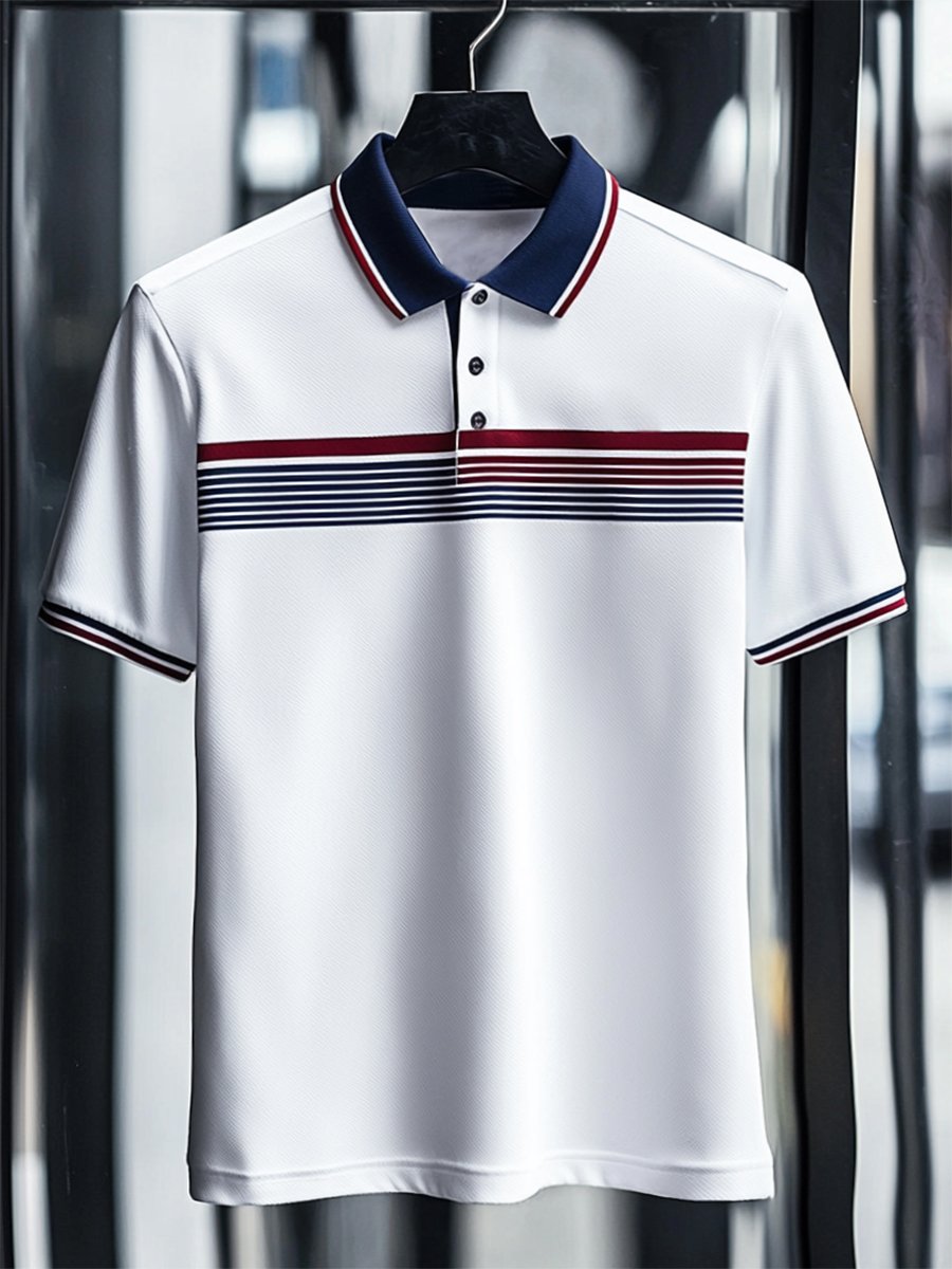 Camisa polo ejecutivo rayas Logo con botones de manga corta para hombre