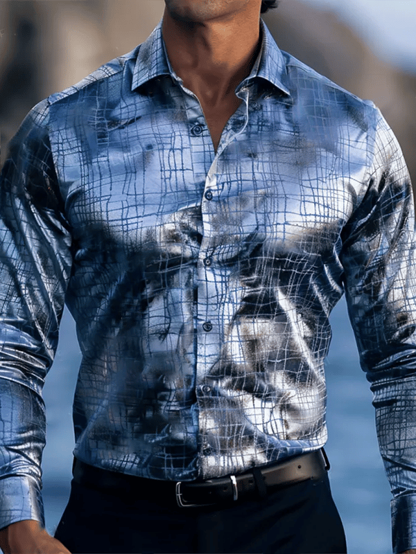 Camisa satén Luxe de manga larga con botones para hombre