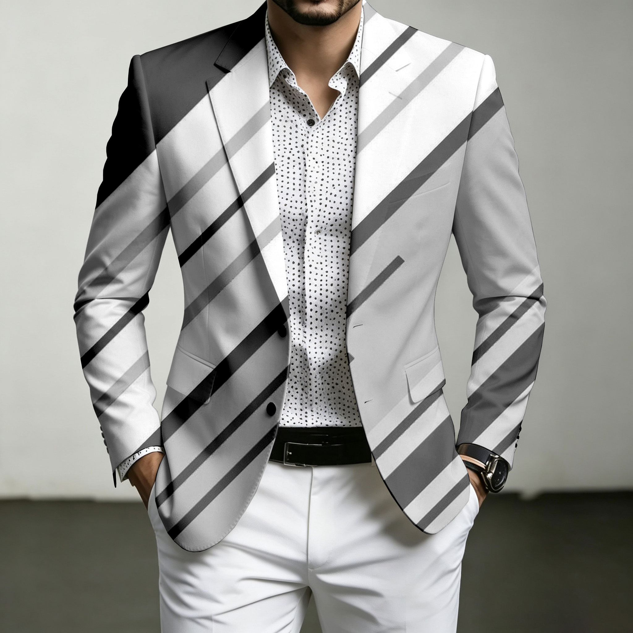 para hombre Gray Diagonal-a rayas Print saco