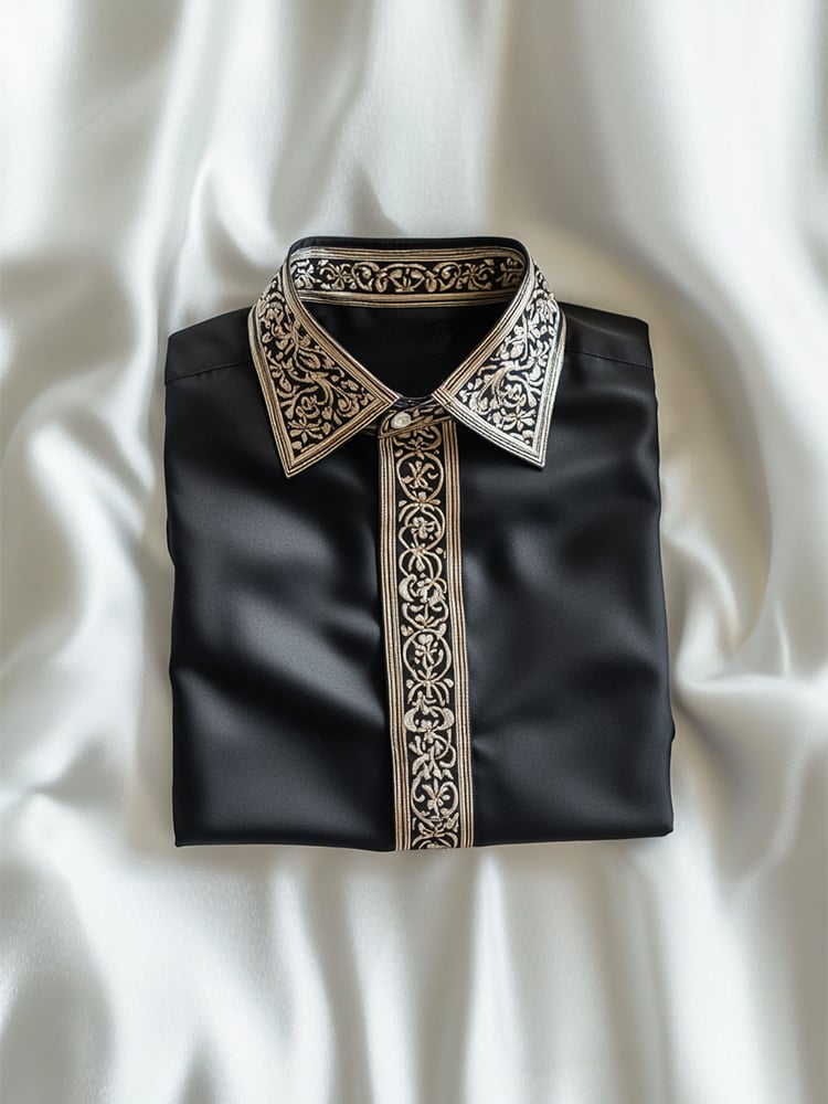 Camisa ejecutivo casual Bohemian diseño solapa de manga corta para hombre