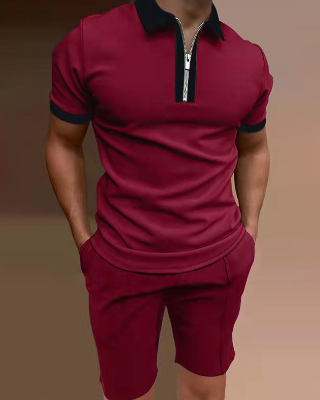 Conjunto de dos piezas camisa polo casual de color sólido para hombre