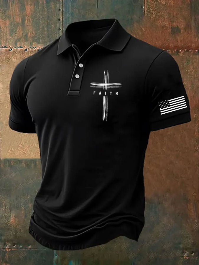 Camisa polo retro Faith casual estampado para hombre